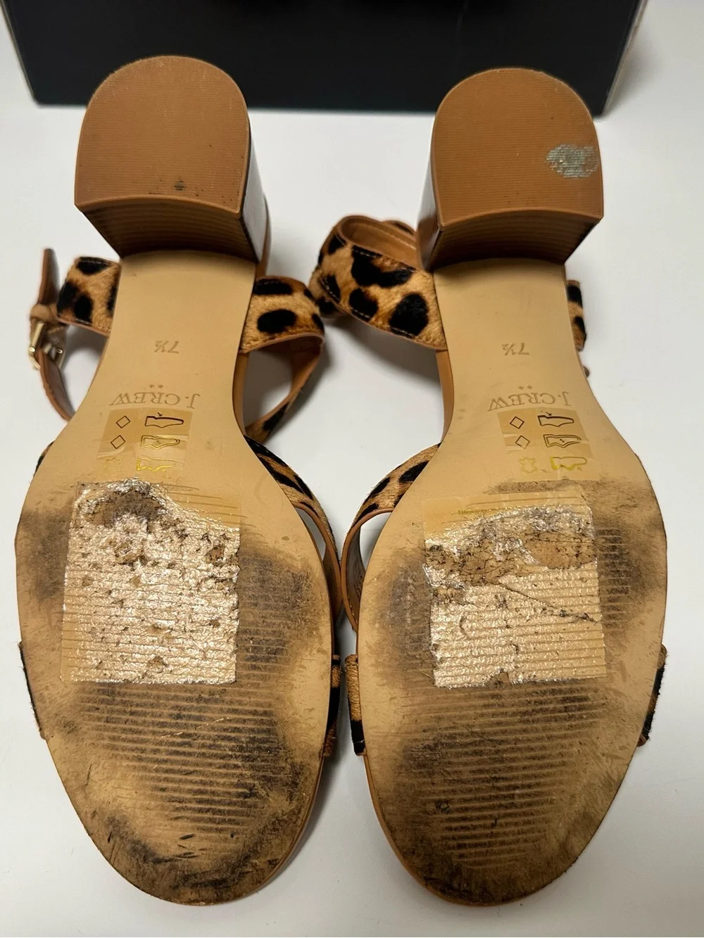 J. Crew Leopard Print Block Heel Sandals in Tan and Black